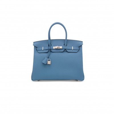 HERMES BIRKIN 30 EPSOM LEATHER AGATE BLUE SILVER BUCKLE HANDBAG 3101504 (30*23*15cm)